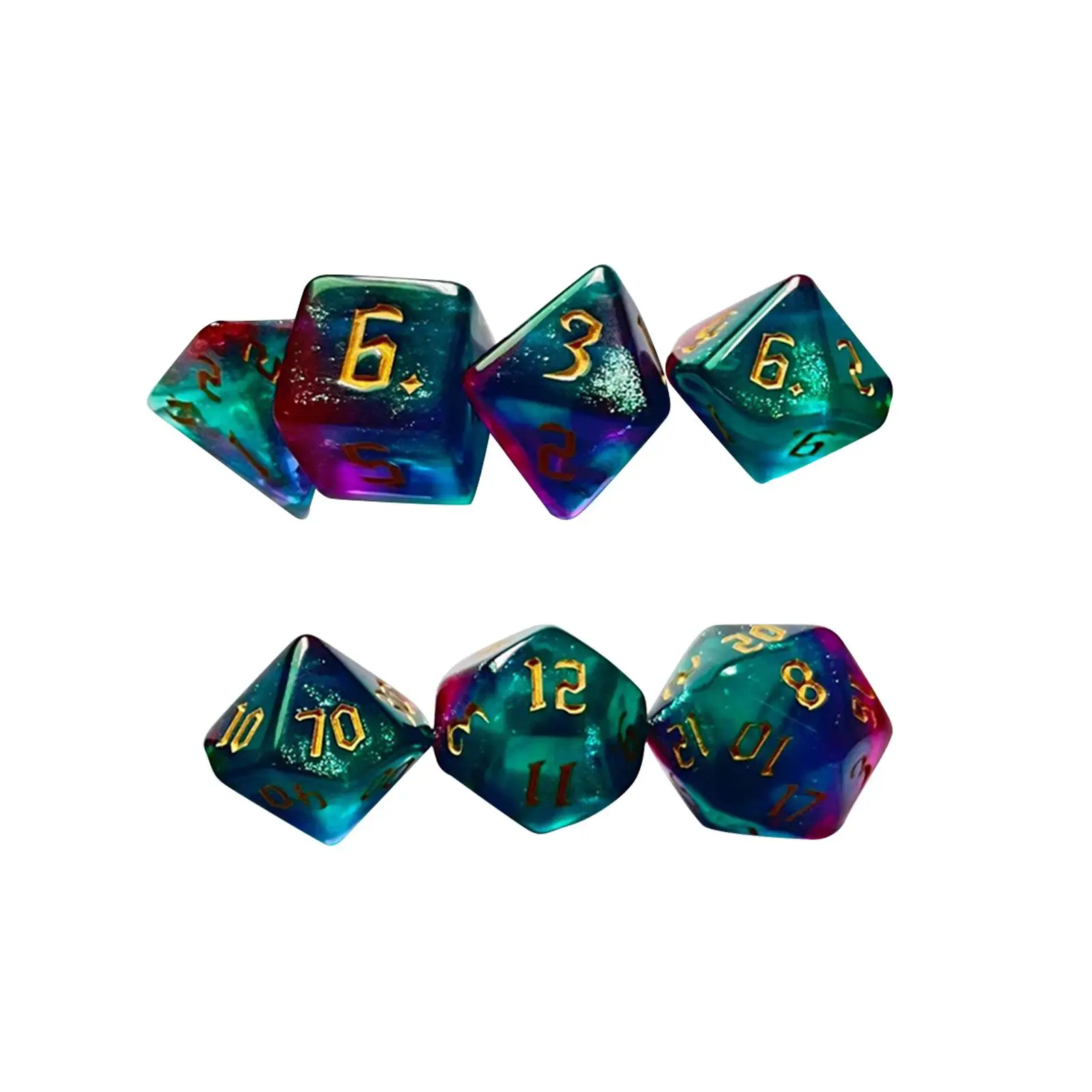 7x Set dadu polihedron akrilik, mainan permainan pesta, permainan peran