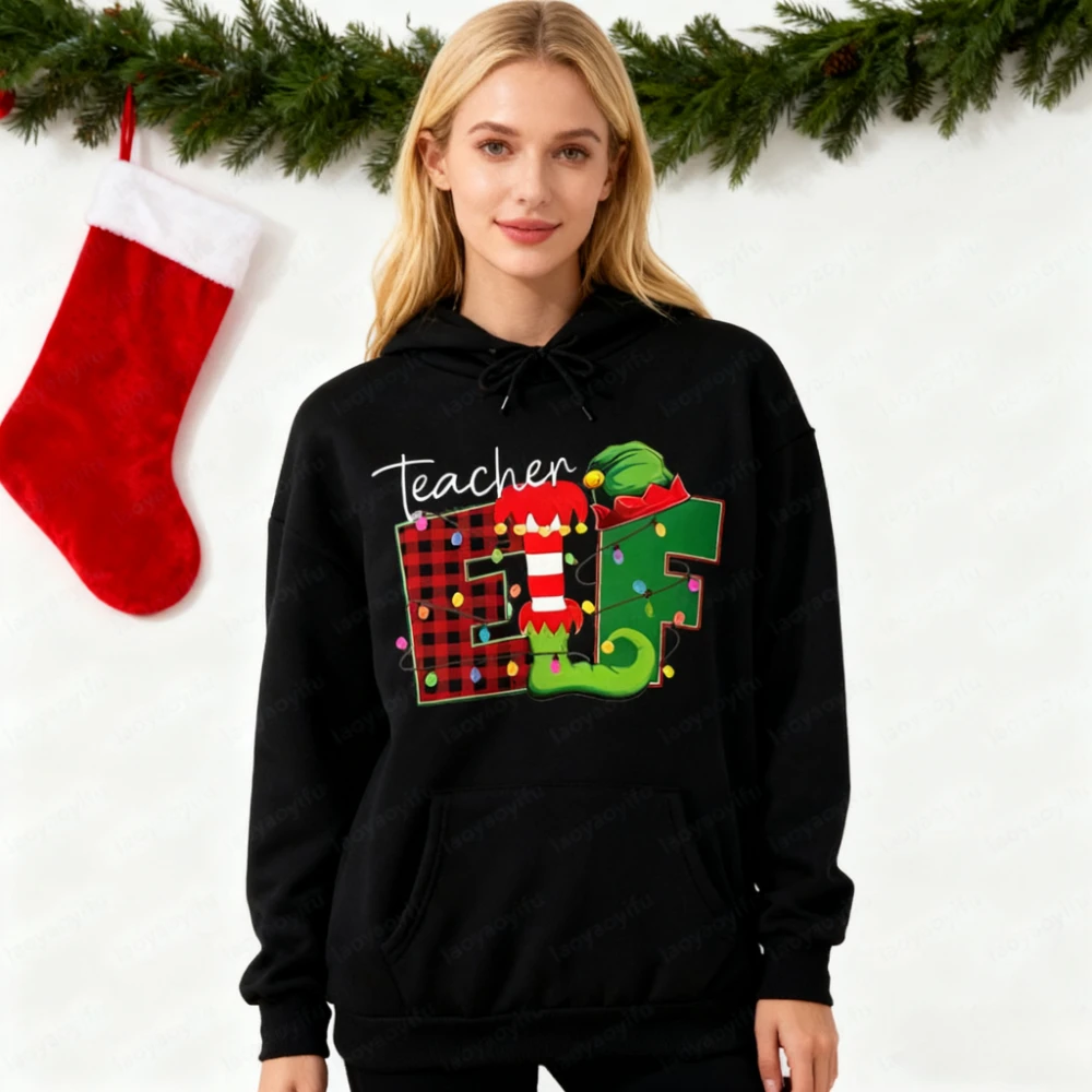 

Персонализированные толстовки с эльфами для учителей, одинаковые праздничные толстовки для всей семьи, рождественский подарок для женщин-учителей, рождественские праздничные костюмы