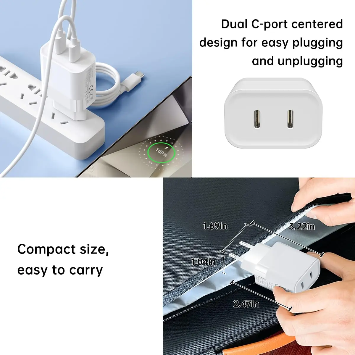 PD 20W USB Type C Fast Charger Cable For iPhone 15 Pro Max Samsung Huawei Xiaomi One Plus Dual Port Multi-function Quick Charger