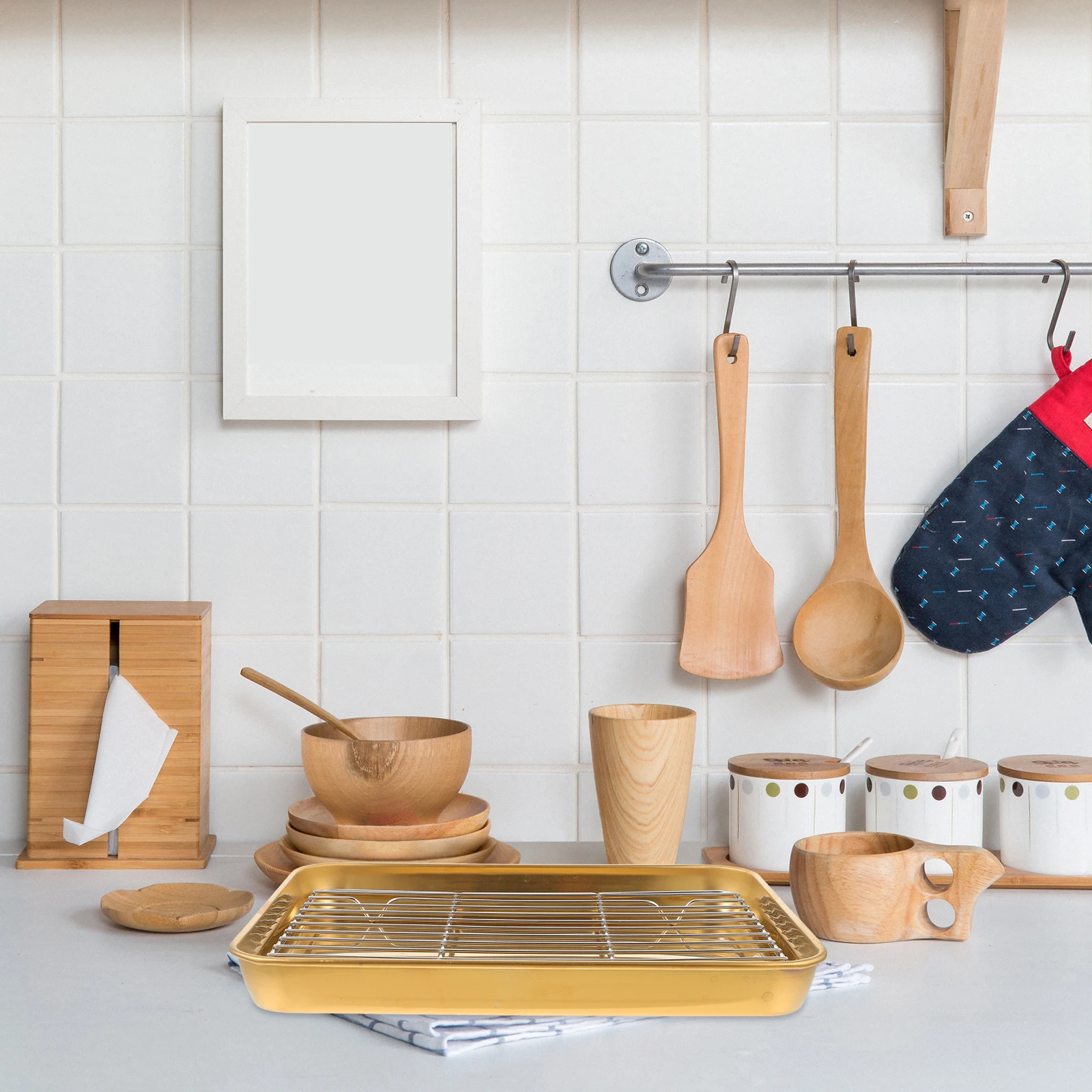 

1Set Stainless Steel Draining Oil Tray Rectangular Baking Pan Large Volume Nonstick Roasting Net Kitchen Baking Tool Oven