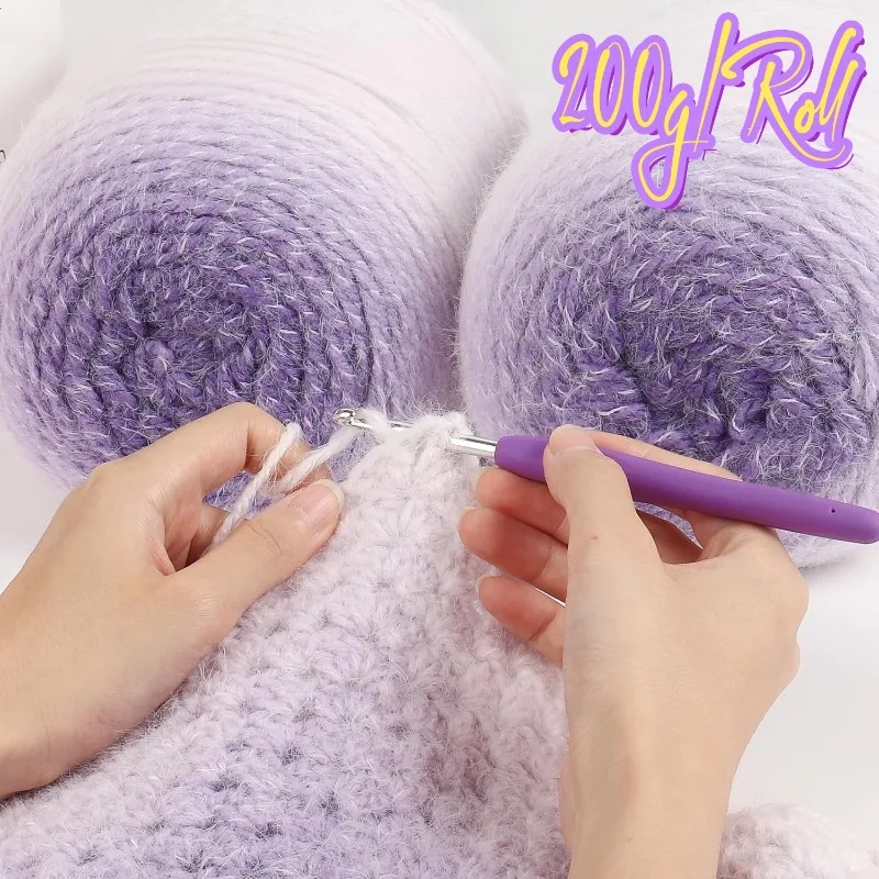 200g Gradient Color Fluffy Yarn Ball Soft Plush Knitting Crochet Yarn for Sweater Scarf Hat Cardigan DIY Handmade Craft Projects