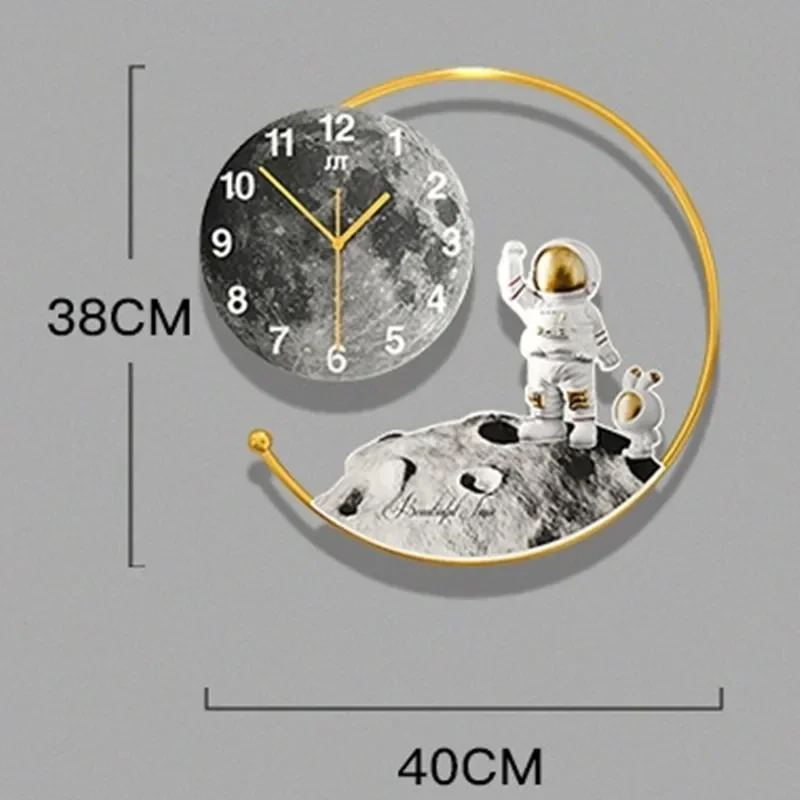 Astronaut Moon Landing Wall Clock Light Luxury Living Room Hanging Clock Cartoon Kids Room Decoration Modern Design Wall Watch