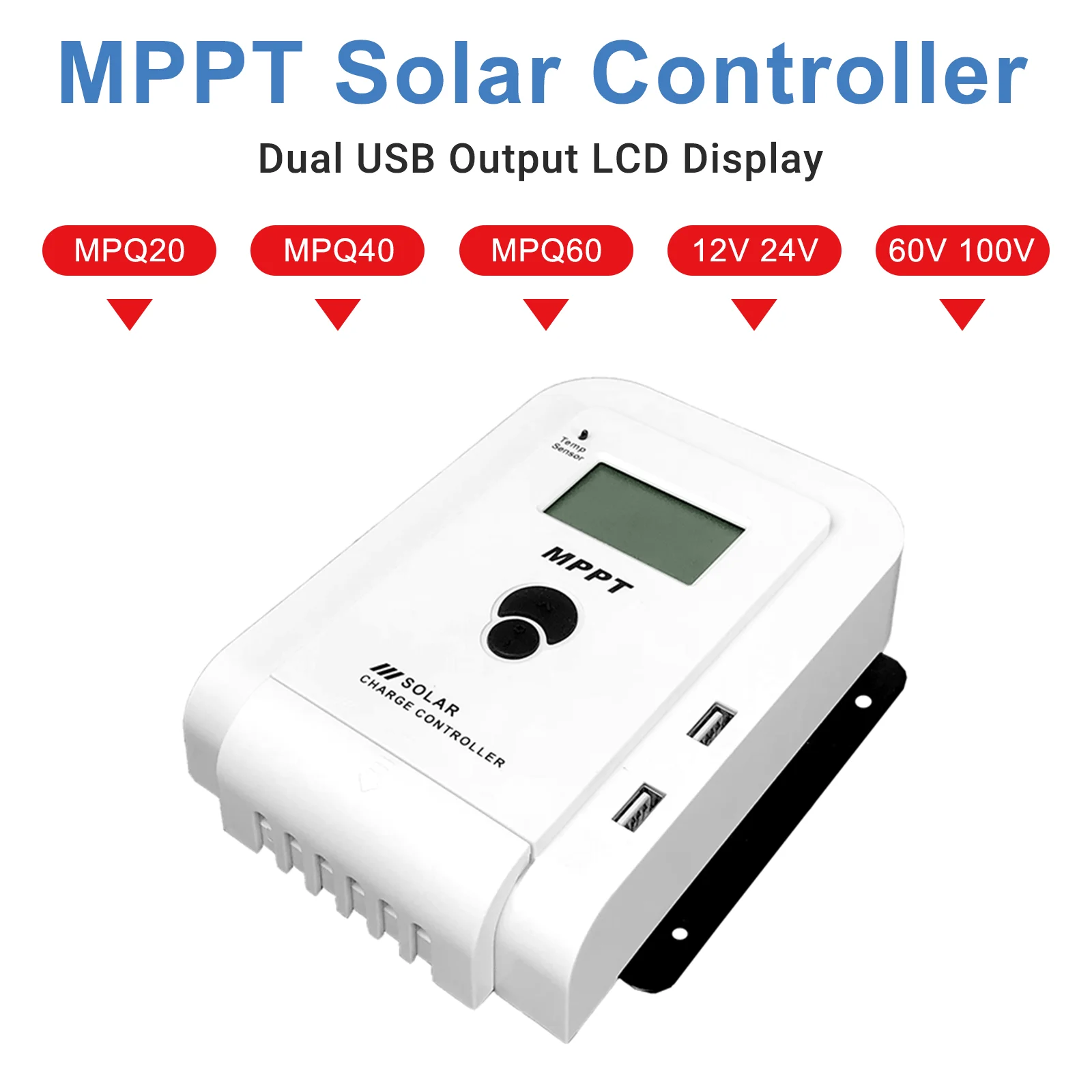 Imagem -06 - Controlador de Carga Solar Mppt Auto Painéis Regulador Carregador de Bateria Solar Saída Usb Dupla Display Lcd 12v 24v 60a 40a 20a