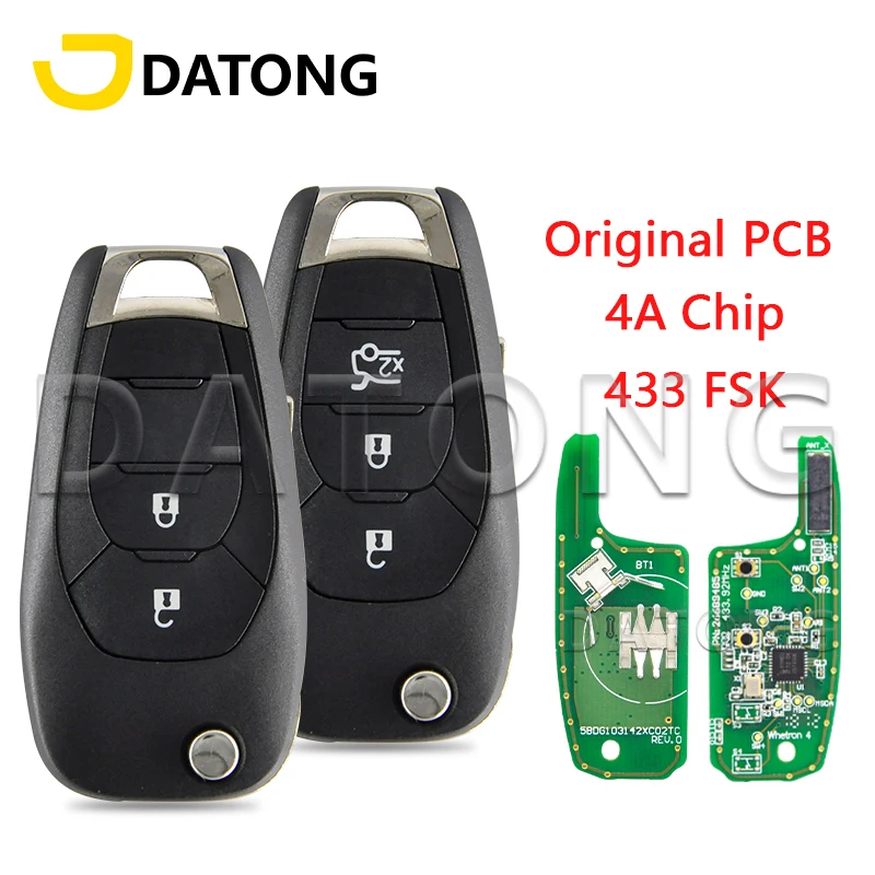Datong World Car Remote Control Key Fit For Chevrolet Cruz 2015 Trax Sonic Spark Onix 2021 433FSK 4A Chip Original PCB Flip Key