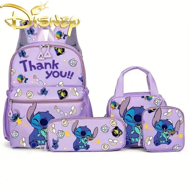 

Disney Stitch New Children's Schoolbag 4-piece Set Large Capacity Children's Backpack Cartoon Student Schoolbag High Quality