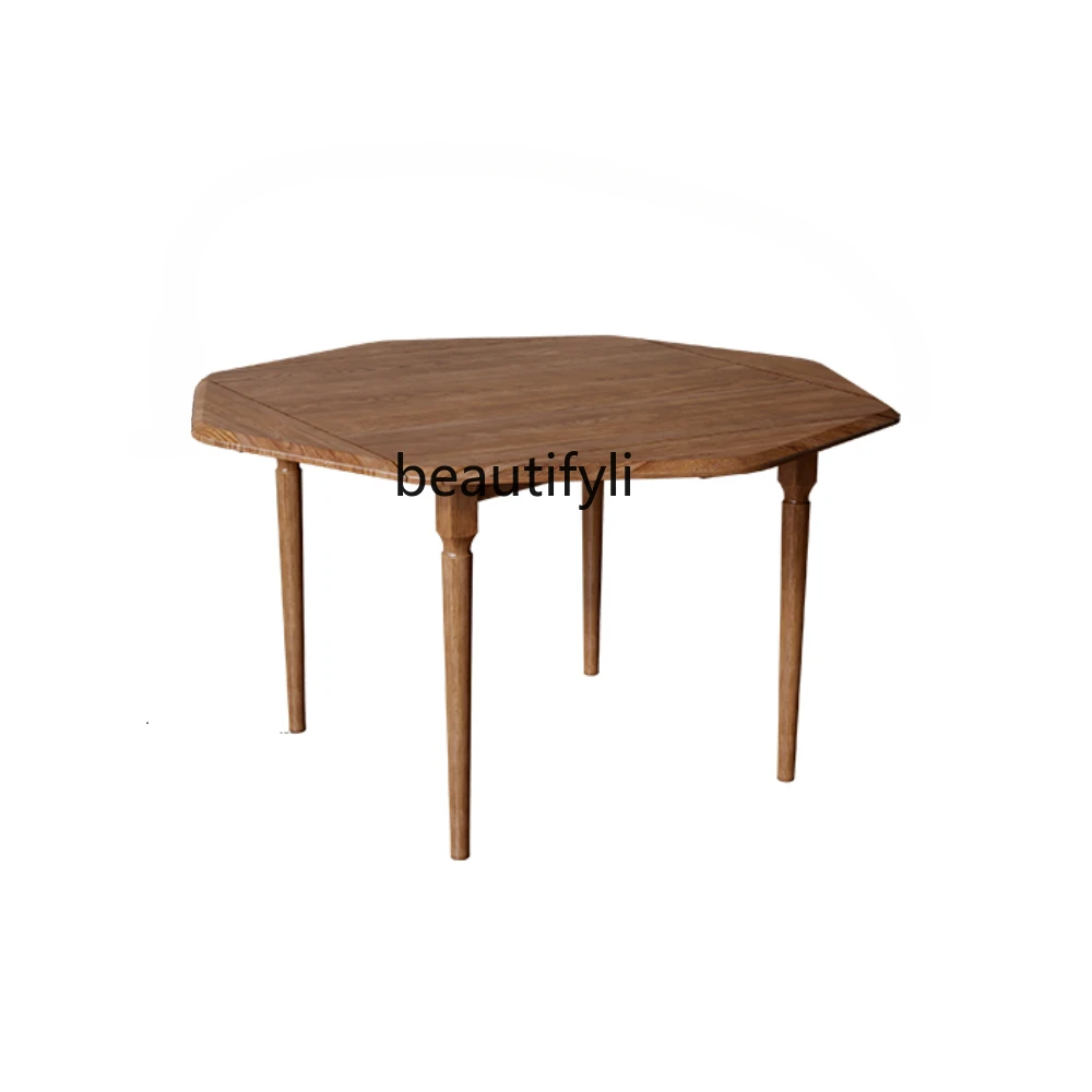 

Nordic Solid Wood Dining Table Deformable Folding Ash Octagonal Eight-Immortal Table round Table Dual-Use Dining Table and Chair