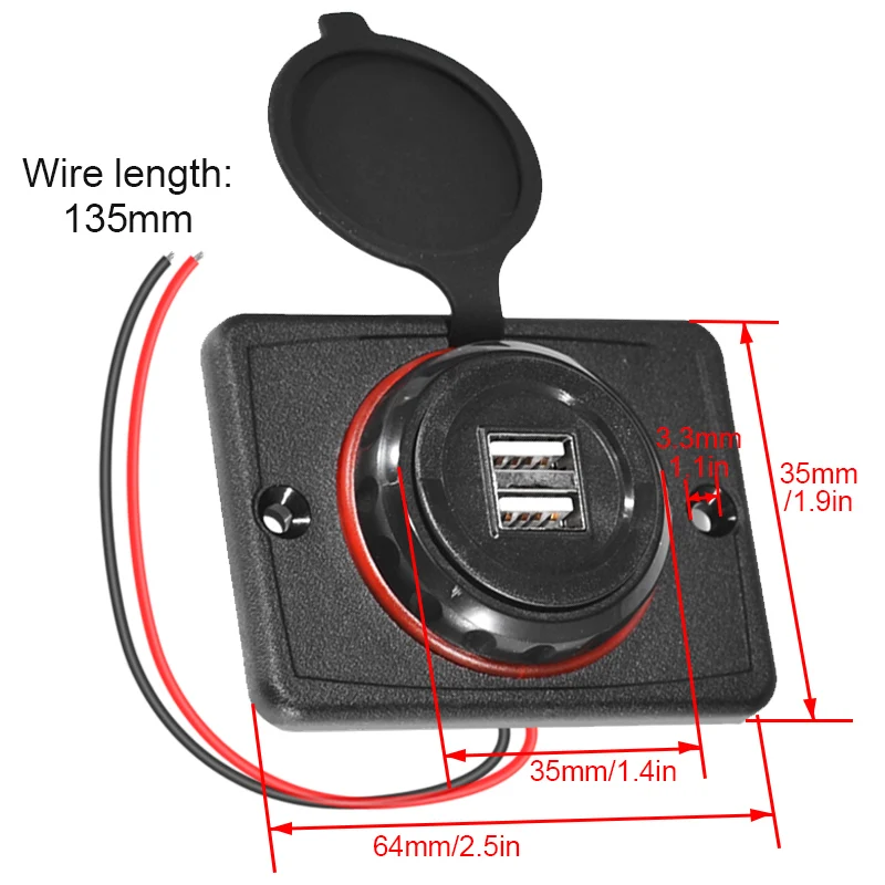 12-24V Charging Panel Mount Dual USB Charger Power Socket Adapter for Motorbike Car Boat ATV UTV Camper Caravans 3.1A