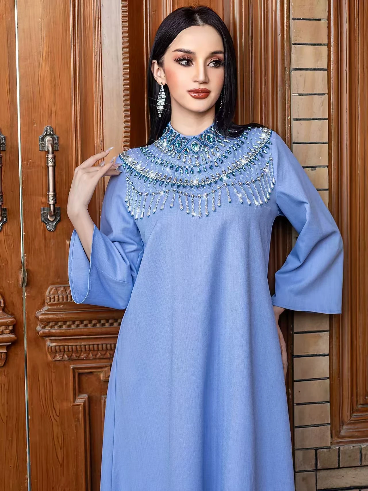 

Elegant Hand Sewn Diamond Dress Fashionable Half High Collar Long Evening Gown for Party Stylish Cocktail Dress Women