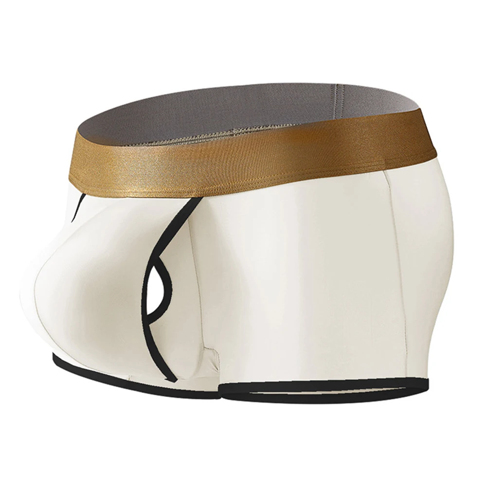 Cueca boxer masculina de seda gelada, cintura média, com tecido respirável, bolsa aberta e bolsa de protuberância, roupa íntima de separação