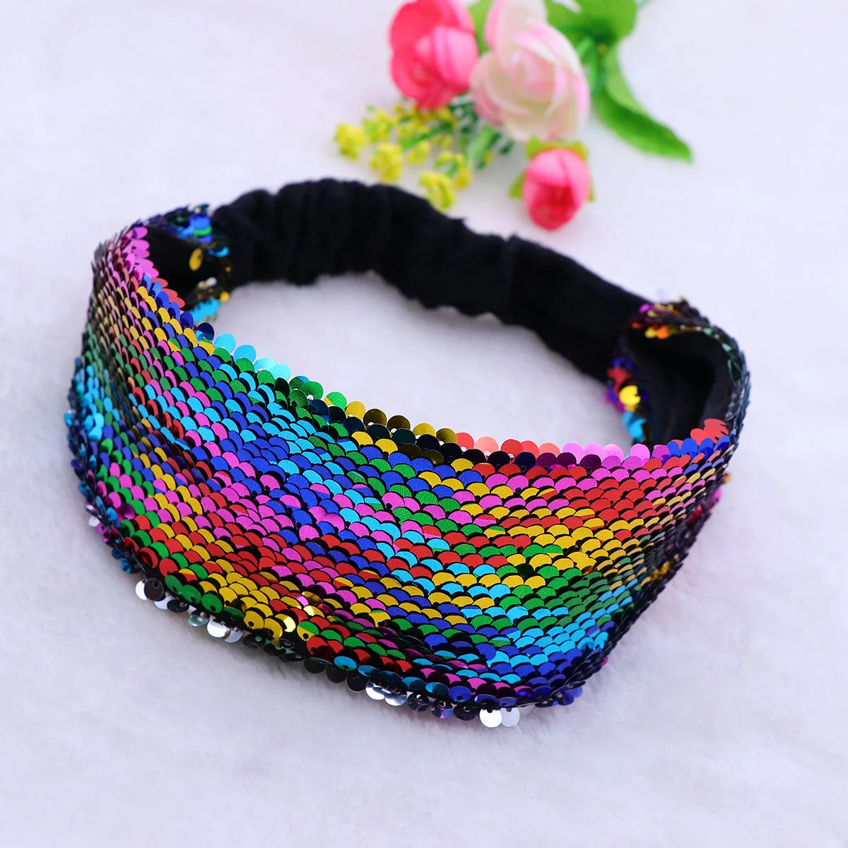 

Girls Sequin Headband Dual Side Reversible Colors Padded Hair Hoop for Party Dance Performance Accessory