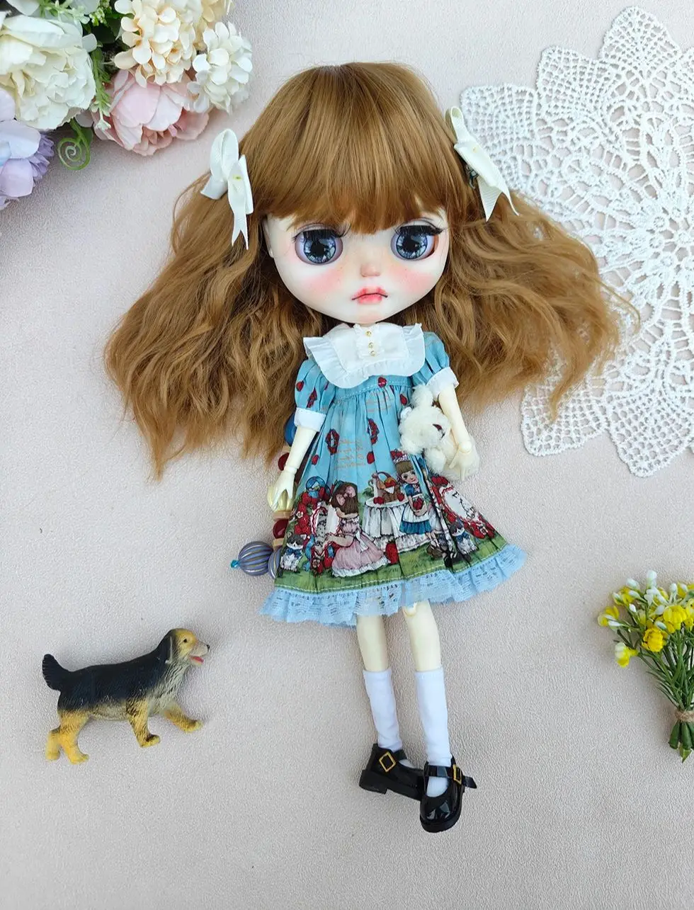 

blythe doll clothes blue Lace Vintage Dress clothes for blythe Suit Ymy Licca Azones Ob22 24 27 Doll Accessories doll clothes