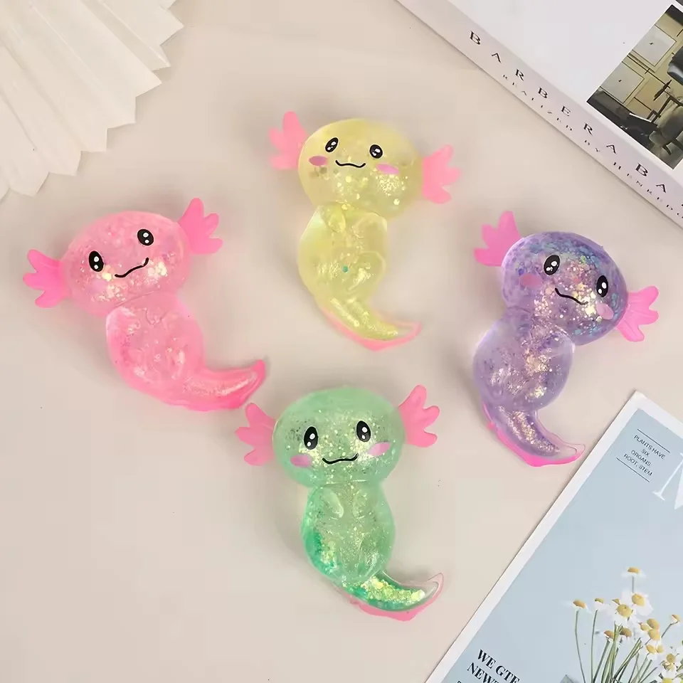 4pcs Colorful Salamander Toys Cute Malt Sugar Filled Stretchy Axolotl Fun Squeeze Birthday Supplies Party Favors Color Random