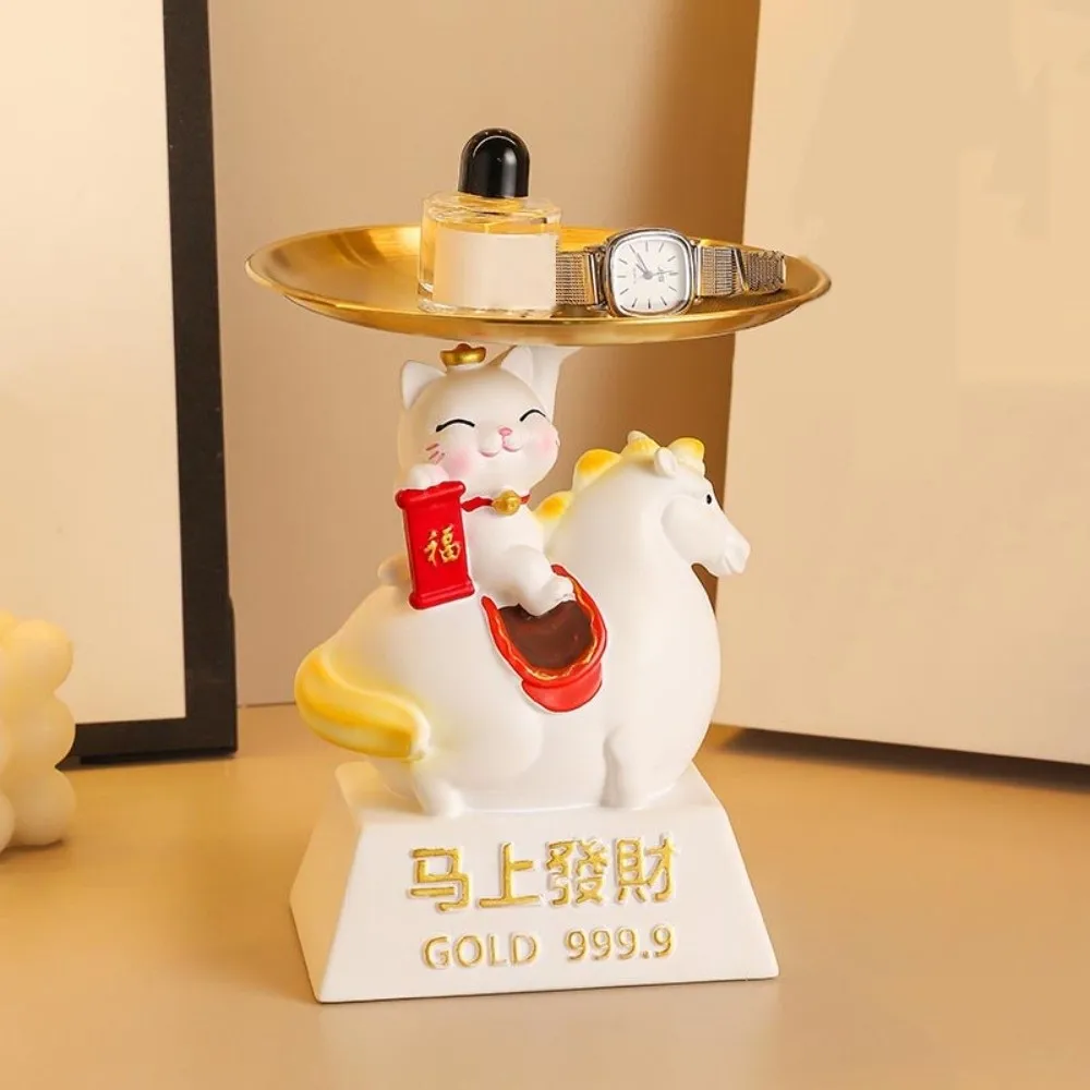 With Tray Horse Year Mascot Ornaments Lucky Cat Storage Zodiac Horse Figurines Cute Decorative Horse Figures Ornament