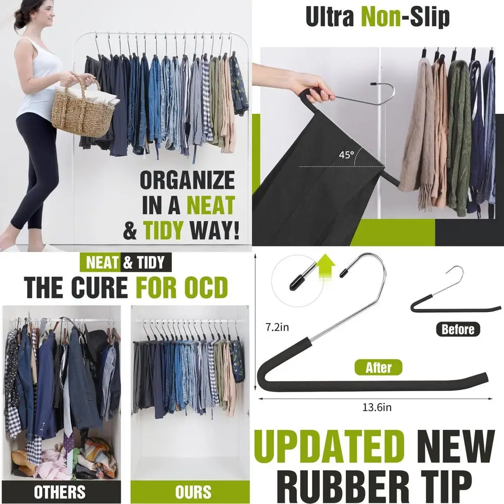 

Прочные вешалки с нескользящей губчатой подкладкой, компактные, черные, 30 шт.