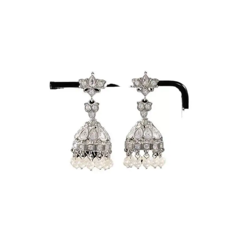 Indian Exaggerated Birdcage Earrings Fashion Annual Meeting Luxurious Lantern Zircon Tassel Wind Chime Bell Earrings Banquet - view 5