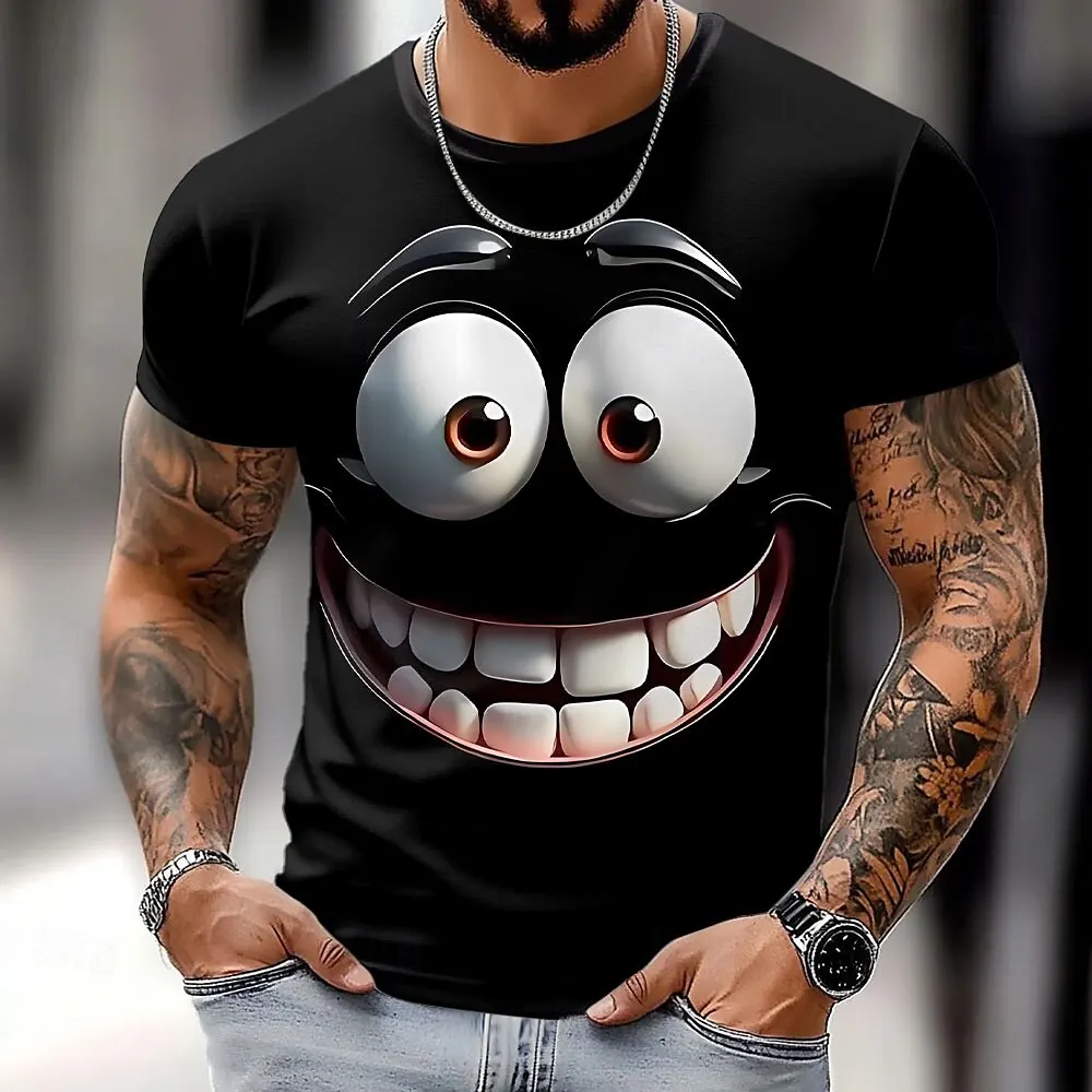 

3D Print Funny Expression Men's T-Shirt Creative Design Personality Trend Cool Short Sleeve Tees Loose Round Neck Breathable Top