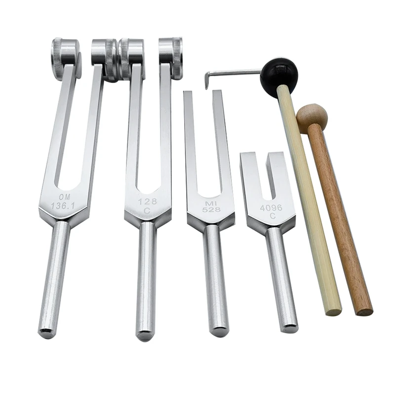 4Pcs Tuning Fork Set(128Hz, OM 136.1Hz, MI 528Hz, 4096Hz),For Healing Chakra,Sound Therapy,Reliever Stress