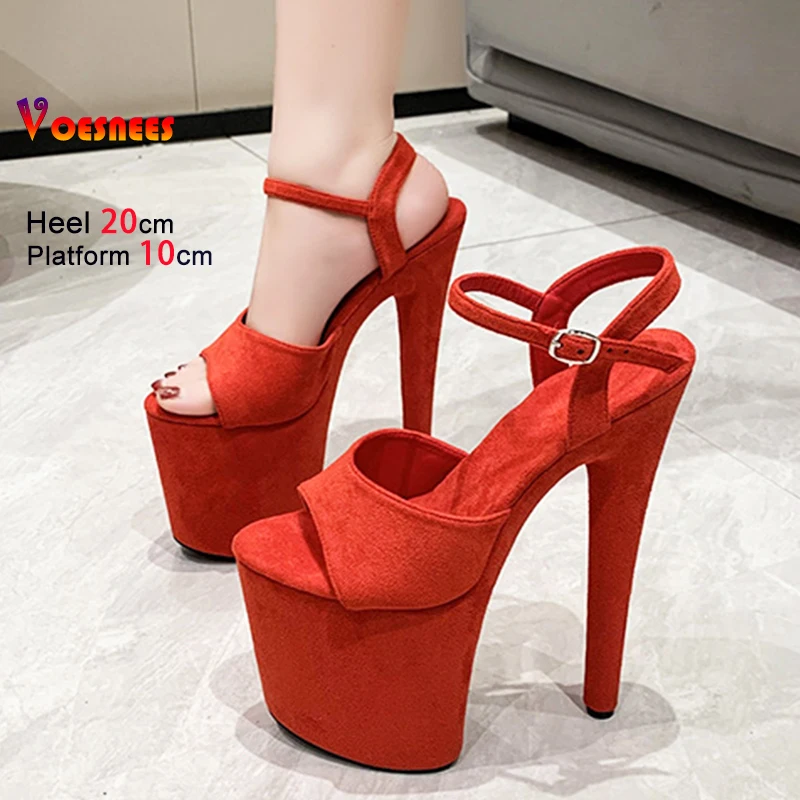 

Лето 2025 г., туфли для танцев на пилоне на очень высоком каблуке 17 см, 20 см, женские замшевые сандалии на толстой платформе, модная модель T Show, тонкие высокие каблуки