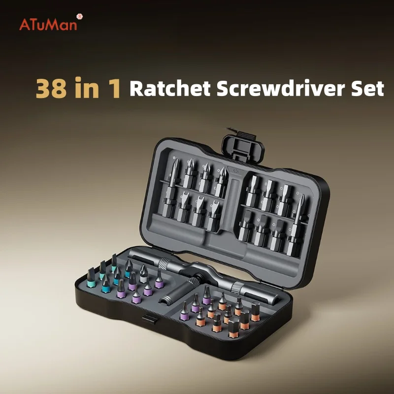 

Набор магнитных отверток-трещоток ATUMAN 24/38 в 1 с Т-образной рукояткой и битами из стали S2 для повседневного домашнего ремонта