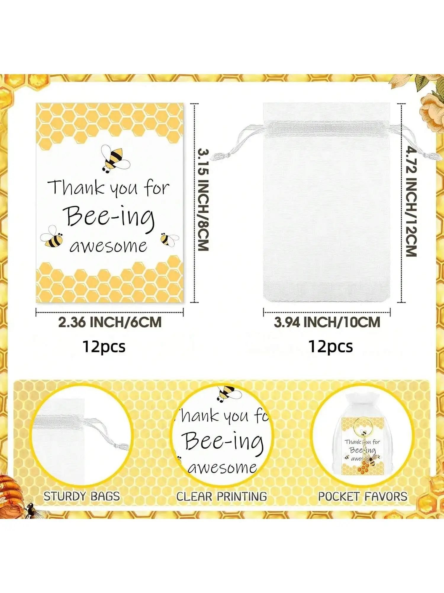 12er-Set Geschenkset zur Anerkennung von Bienen-Mitarbeitern, niedliche Bienen-Schlüsselanhänger, Dankeskarten, Organzabeutel, inspirierende Geschenke für Kollegen – Detail 5