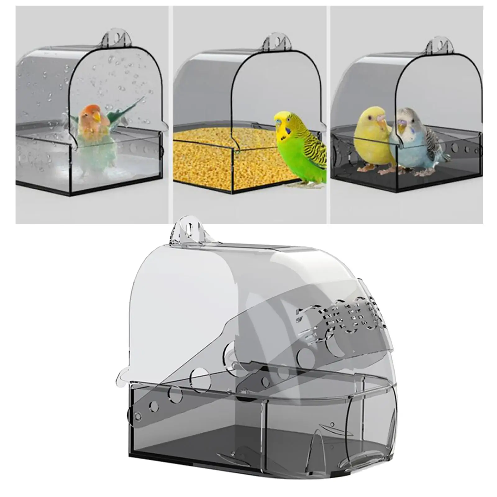 Clear Bird Bath Box Hanging Bathtub Shower Box Birdcages Cleaning Tool