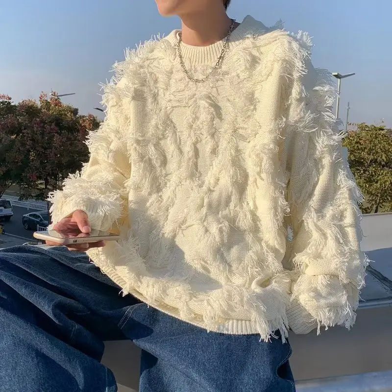 

Autumn Winter Fringe Edge Knitted Sweater Fashion Men's Loose Causal High Street Pullover Long-sleeve Sweaters Male Clothes