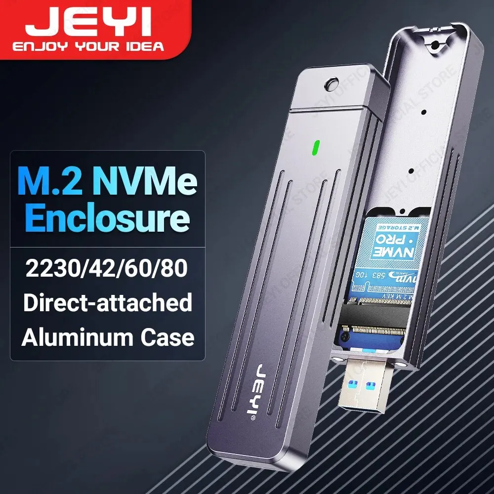 JEYI Direct-attach M.2 NVMe Enclosure, USB-A Plug USB 3.2 10Gbps In-line Aluminum 2242 2280 SSD Case With Magnet Protective Case