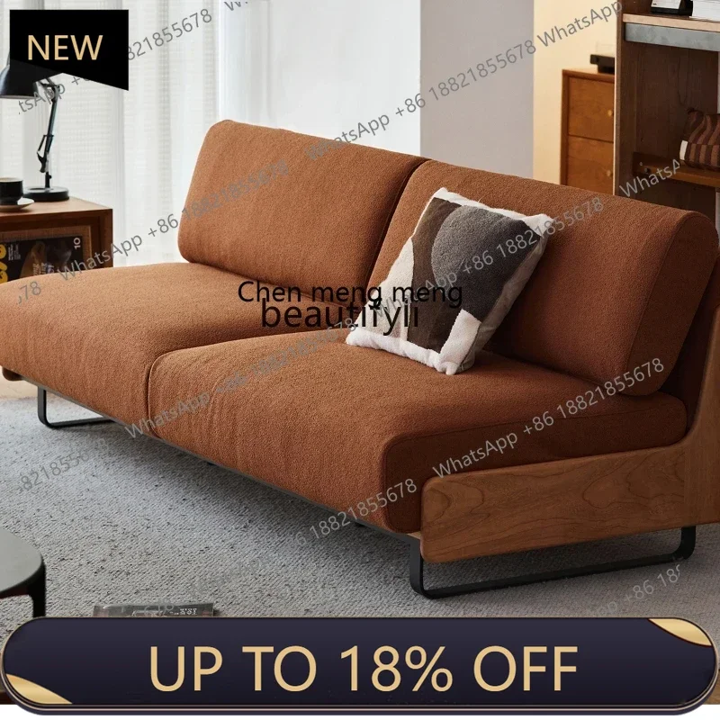 

P178 Solid Wood Sofa Japanese Style Living Room Nordic Removable and Washable Straight Row Retro Double Fabric Sofa