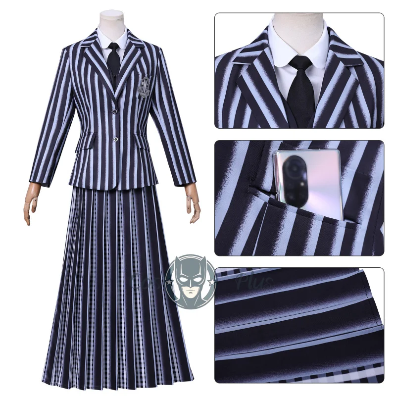

Wednesday Adams cosplay costume school uniform jacket vest shirt dress adult Halloween costume