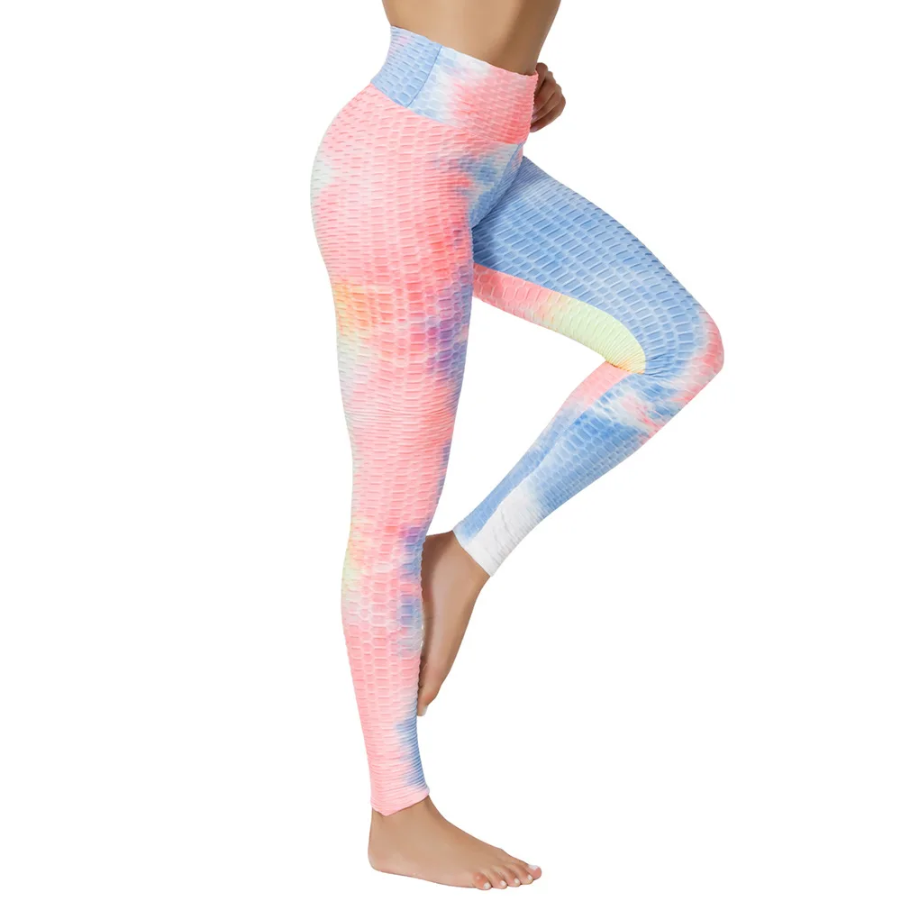 Tie Dye Scrunch Butt TIK Tok Leggings per le donne Butt Lifting Workout Yoga Pants Tummy Control collant testurizzati a vita alta