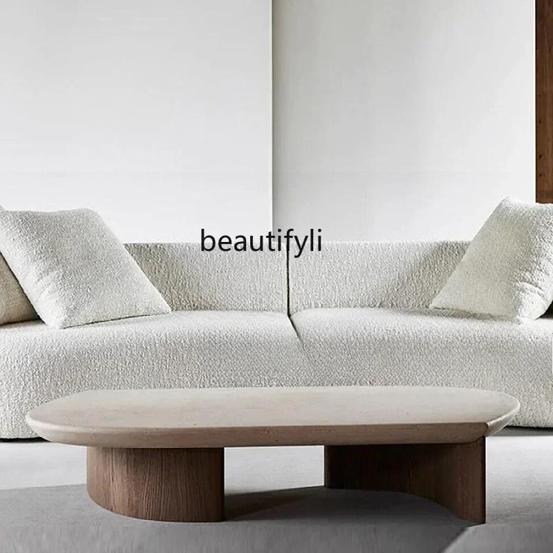 V Modern minimalist travertine coffee table household light luxury designer living room high-end solid wood coffee table