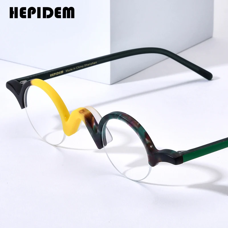 

HEPIDEM Matte Acetate Glasses Frame Women 2024 New Fashion Round Eyeglasses Half Rim Spectacles Eyewear H9281