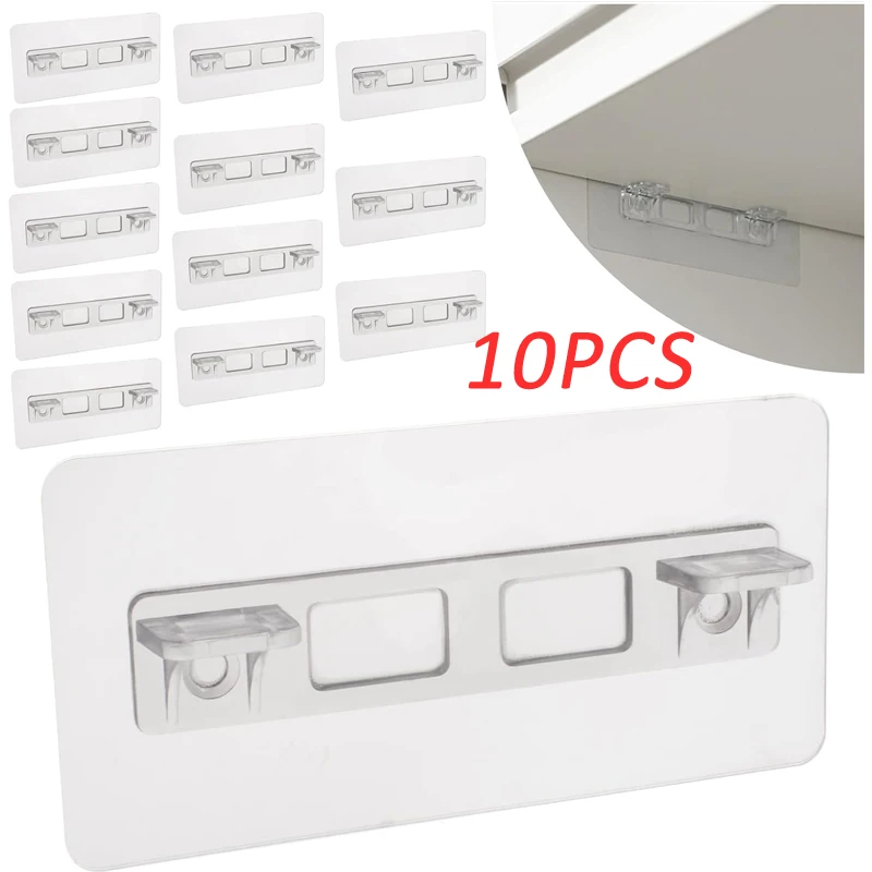 4/8/10PCS Shelf Support Adhesive Pegs Closet Partition Bracket Extended Cabinet Support Clips Wall Hanger Sticker For Kitchen