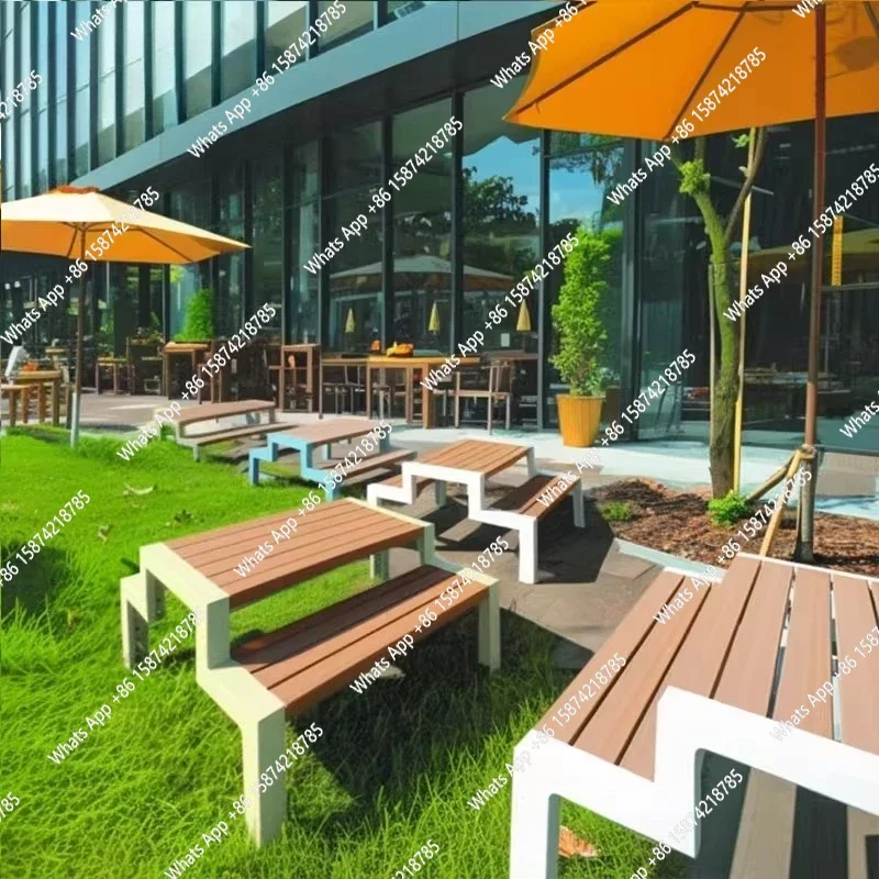 A63 Outdoor courtyard plastic wood leisure villa park open roof waterproof sunscreen barbecue shop dining table and chairs