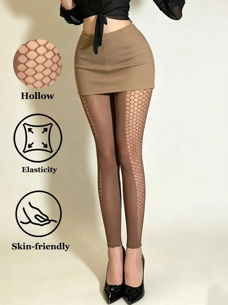 CLAGAINER Fishnet Panel Sheer Leggings, Hollow Out High Waist Elastic SkinFriendly Pantyhose, Sexy Slimming Sheer Mesh Stirrup