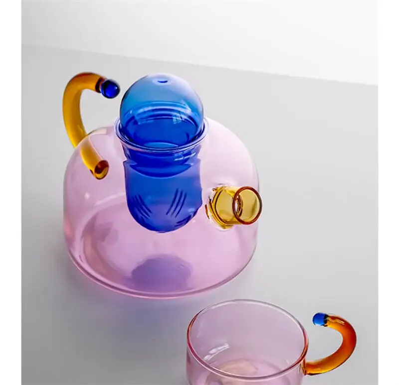 Colorful Glass Teapot Mug With Handle High Borosilicate Heat-resistant Boil Water Tea Sets  Kettle  Water Cup Bottle