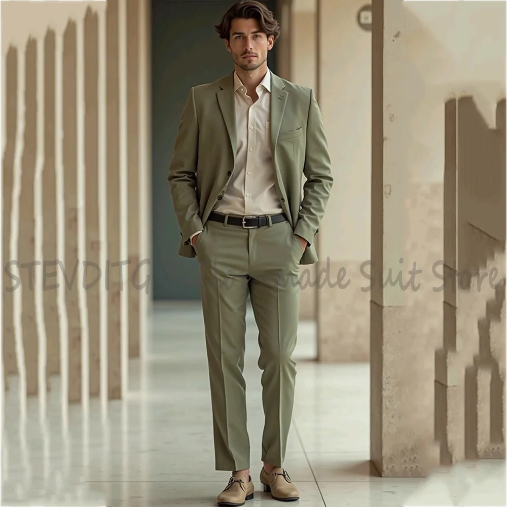 Men Smart Casual Suit Notch Lapel Single Breasted Solid Color Lightweight Blazer Pants Set Straight Urban Business Formal Set