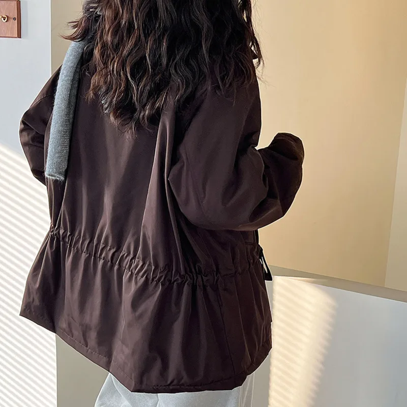 EAEOVNI Fashion Winter Down Jacket Women Warm Drawstring Pleated Design Zipper Lapel Solid Color Coat 2025 New Clothing