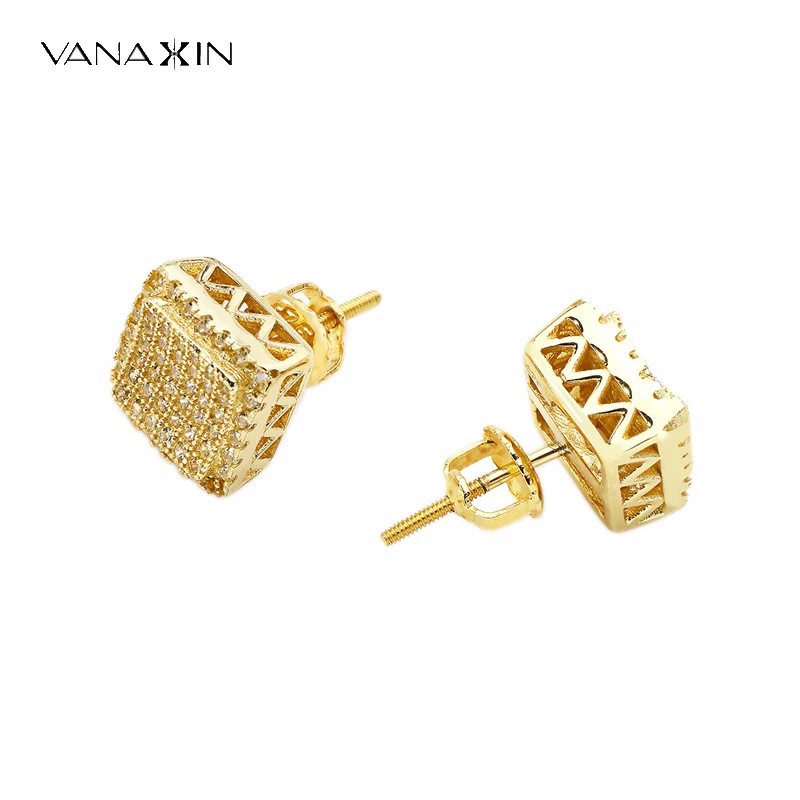 

VANAXIN Square Stud Earrings For Women Men Micro Paved CZ Stone Fashion Couple Jewelry