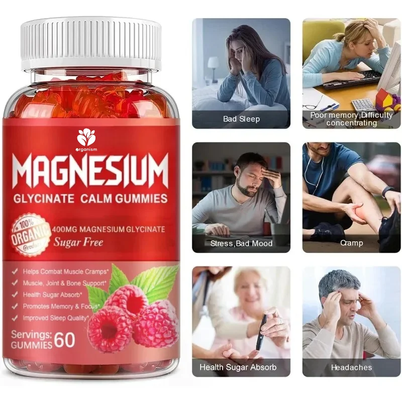 Magnesium gummies 600mg per serving, magnesium glycinate 400mg and magnesium malate 200mg, 60 raspberry gummies