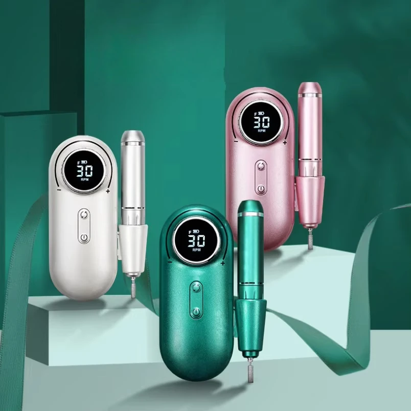 30000RPM Wireless Nail Drill Machine Rechargeable LCD Display Electric Nail File Forward Reverse Speed Control Tools
