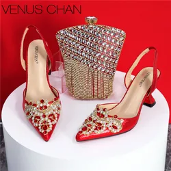 Exquisite 2024 Elegant Woman High Heels Peep Toe Shandals with Rhinestone Italian Design Shoes and Bags Set for Party