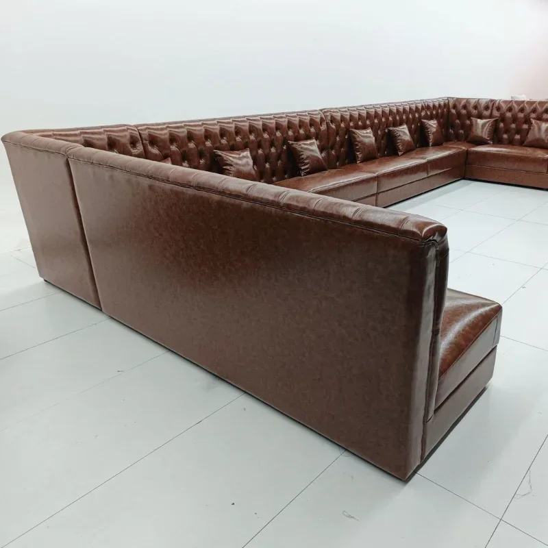 Sofá de couro de luxo leve americano, sala de estar, couro de primeira camada, sofá europeu de madeira maciça