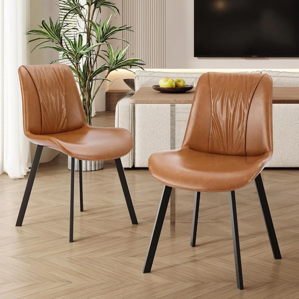 Upholstered Dining Chairs Set of 4, Modern Kitchen & Dining Room Chairs, Faux Leather, Sturdy Metal Legs, for Living Room