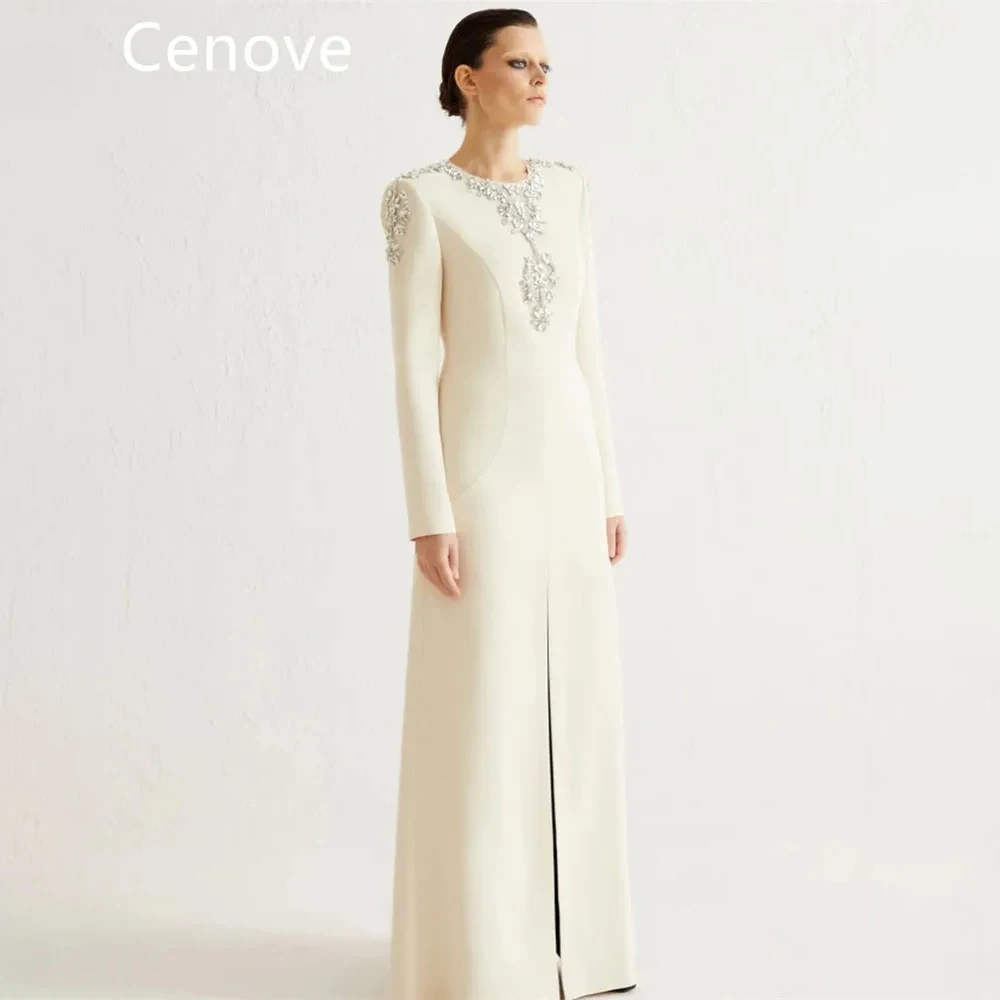 Cenove Popular O Neckline Prom Dress Split Floor Length With Long Sleeves Evening Summer Party Dress For Women2023