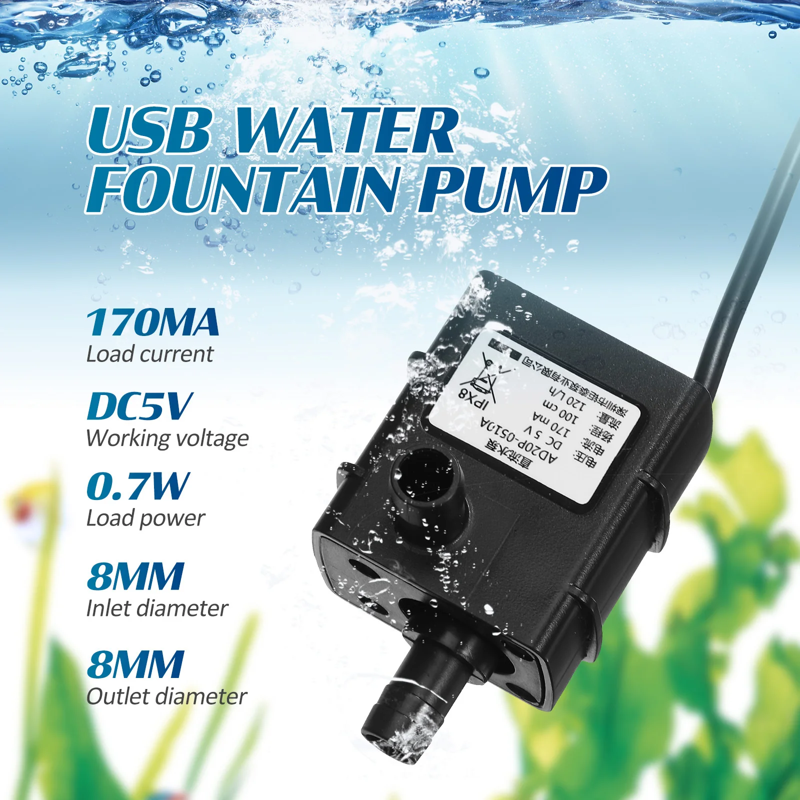 

Mini USB Water Pump Quiet Small Submersible Cat Fountain Pump for Aquarium Fish Tank Water Table Fountain Fish Tank Pump,