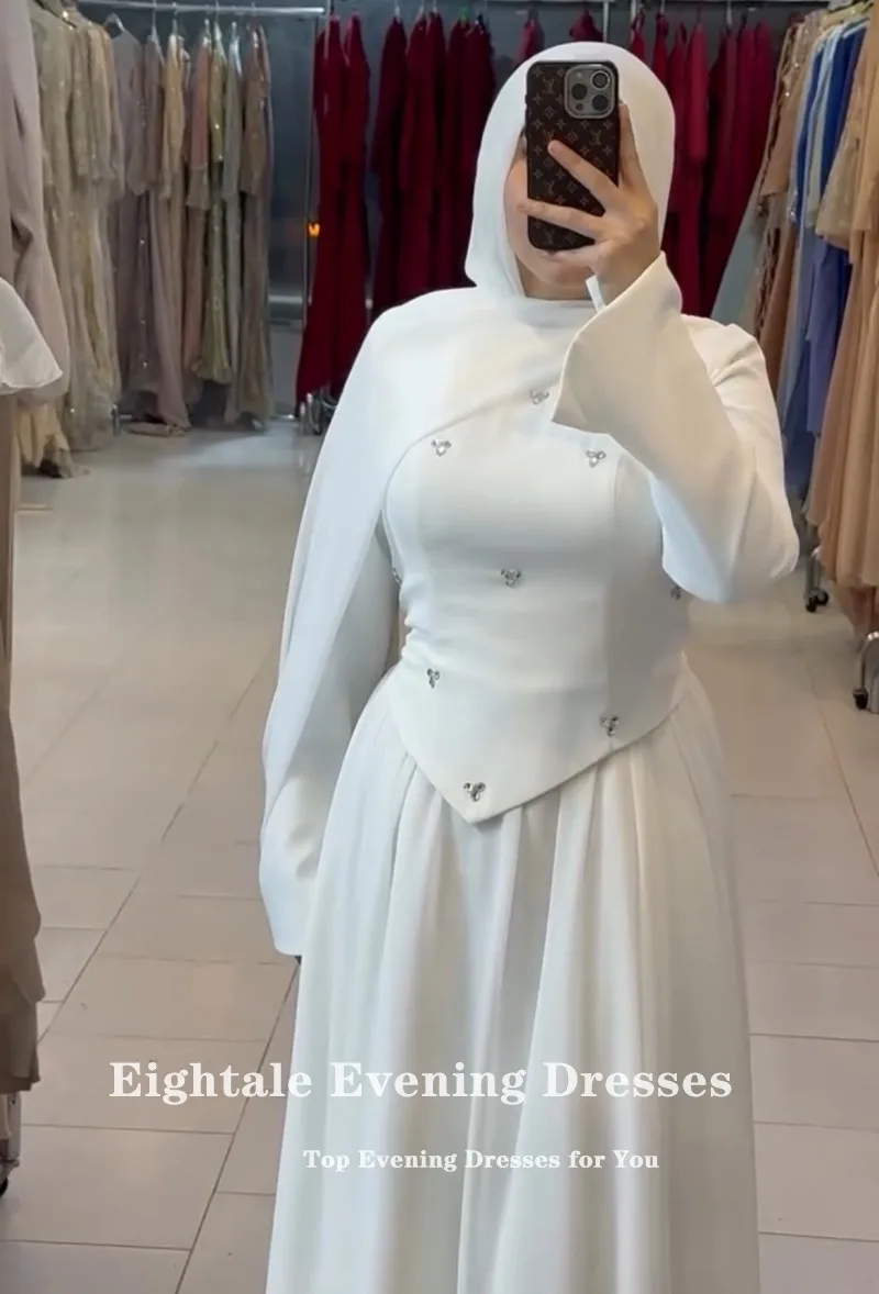 Eightale арабское свадебное платье с круглым вырезом по индивидуальному заказу цвета слоновой кости, атласное свадебное платье с бисером и длинными рукавами, мусульманское вечернее платье невесты