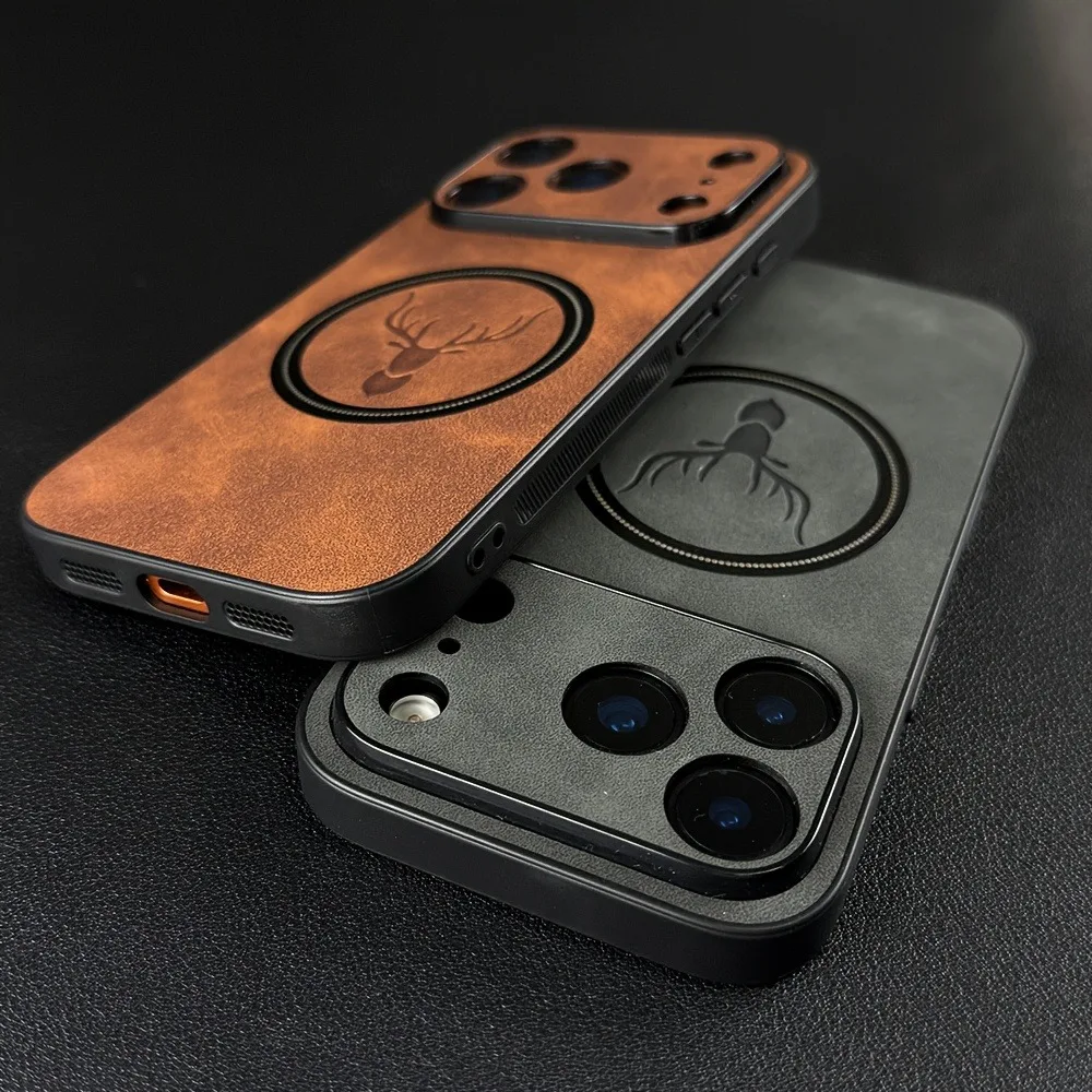 حافظة هاتف جلدية بنمط رأس غزال مغناطيسي لهاتف آيفون 17 16 15 14 13 12 Pro Max Plus 17Pro Air لغطاء Magsafe المقاوم للصدمات #6