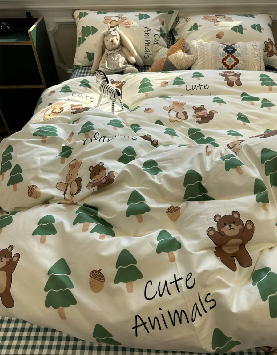 

Fashion forest bear rabbit squirrel bedding set kid teen,twin full queen cotton home textile bed sheet pillow case quilt cover