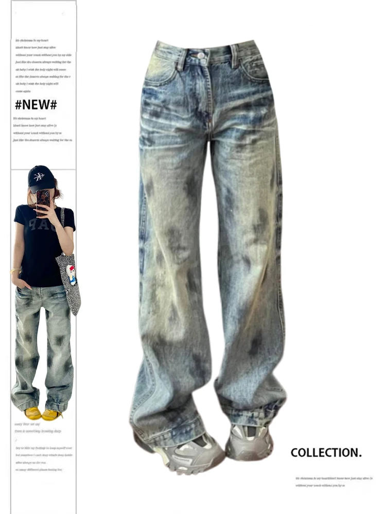 

Women's Y2k Jeans Vintage Denim Trousers Streetwear Harajuku High Waist Cowboy Pants 90s Aesthetic 2000s Trashy Oversize Clothes